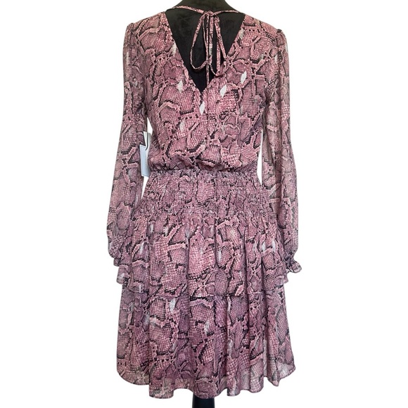 NWT 1. State Woman’s Xs Smocked Waist Snakeskin Print Ruffled V-Neck Dress - Picture 11 of 16